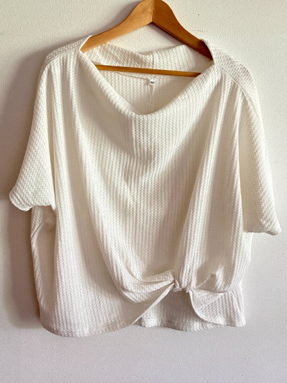 NWT Lacozy Waffle Knit Side-Knot Off-the-Shoulder Top - White (Size M)